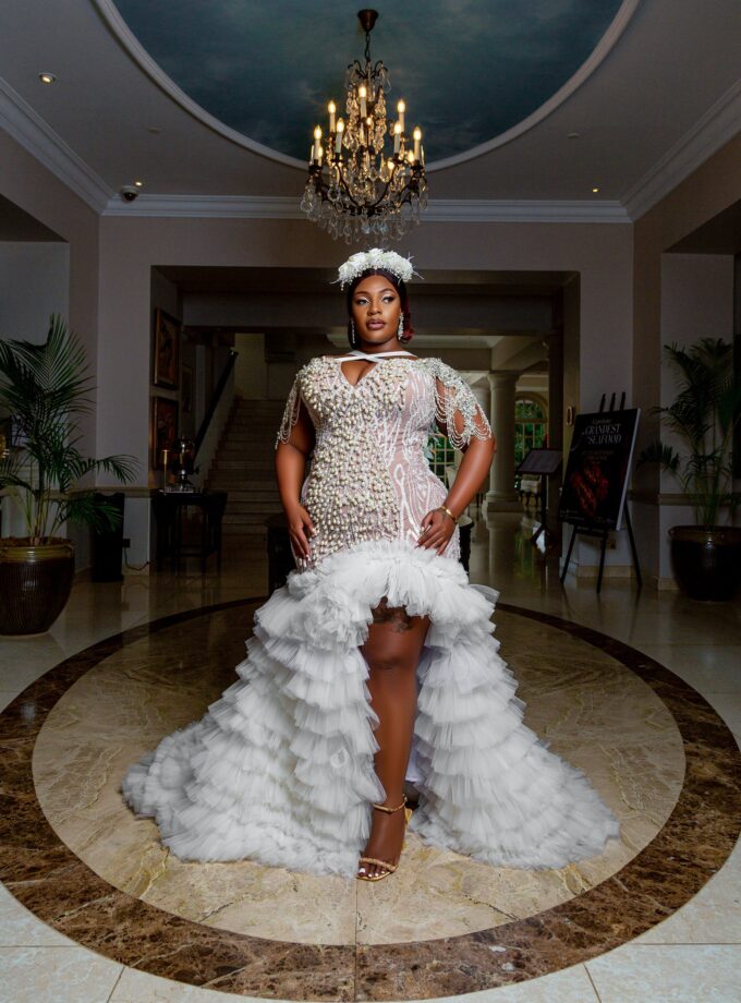 Ruffle gown with pearl details