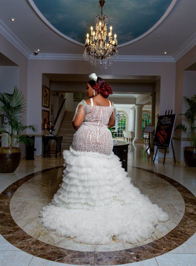 Ruffle gown with pearl details