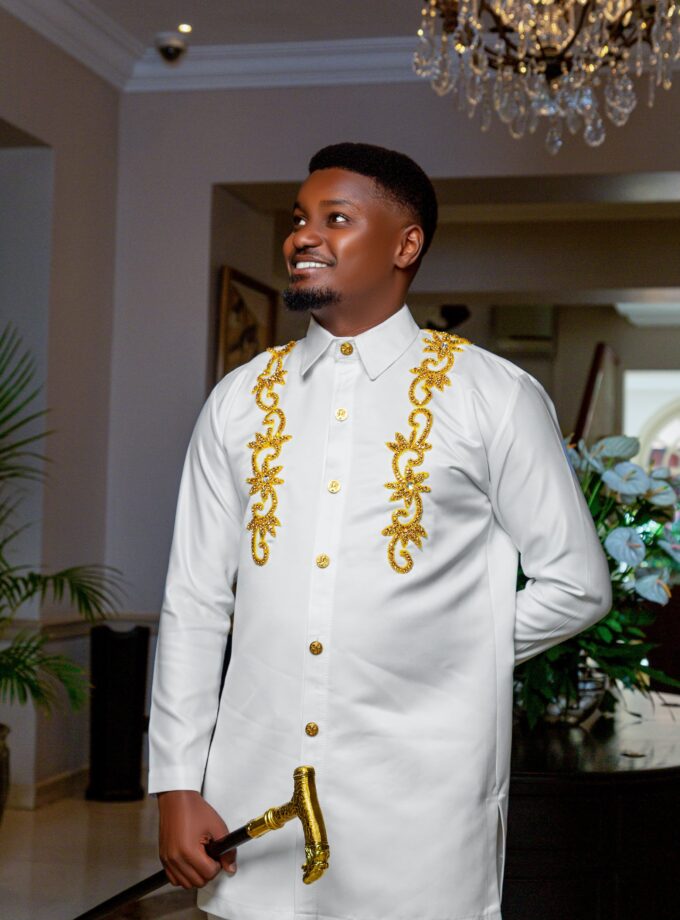 White suit gold details