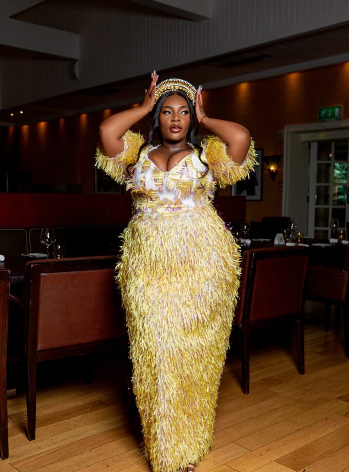 Brocade with faux fur dress