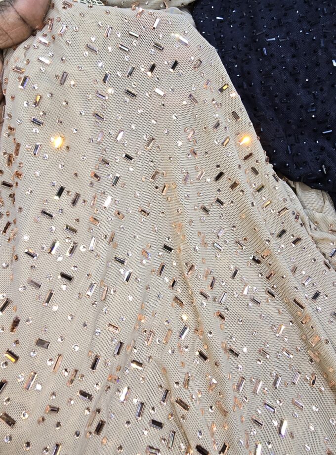 Stretch tulle lace with mirror and swarovski