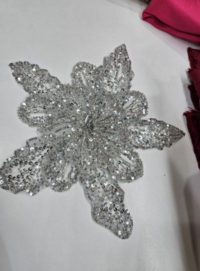 Silver 3d Flower appliqué