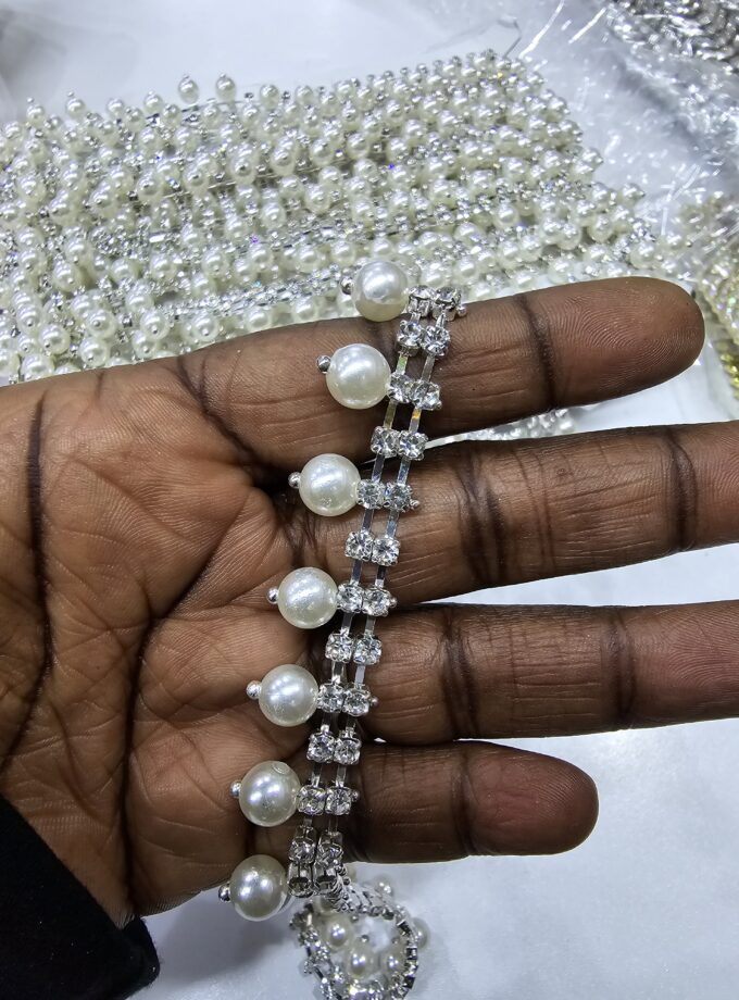 Pearl rhinestone trim per yard