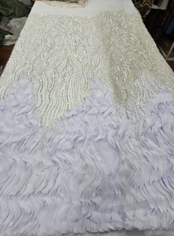Beaded lace with chiffon ruffles