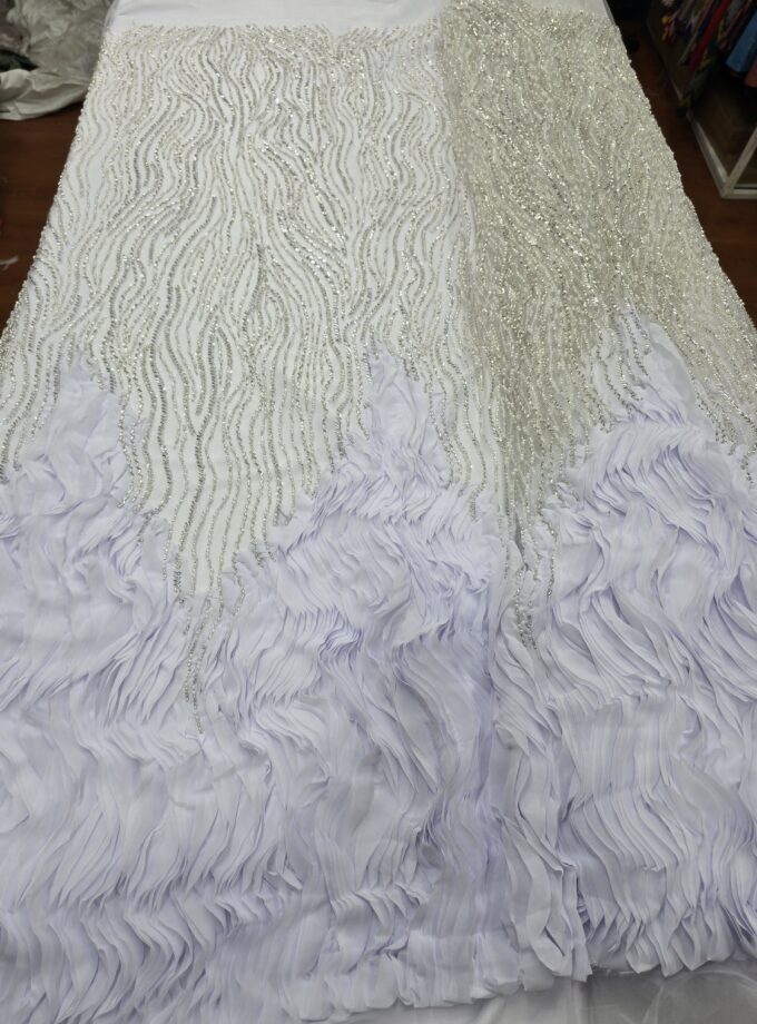 Beaded lace with chiffon ruffles